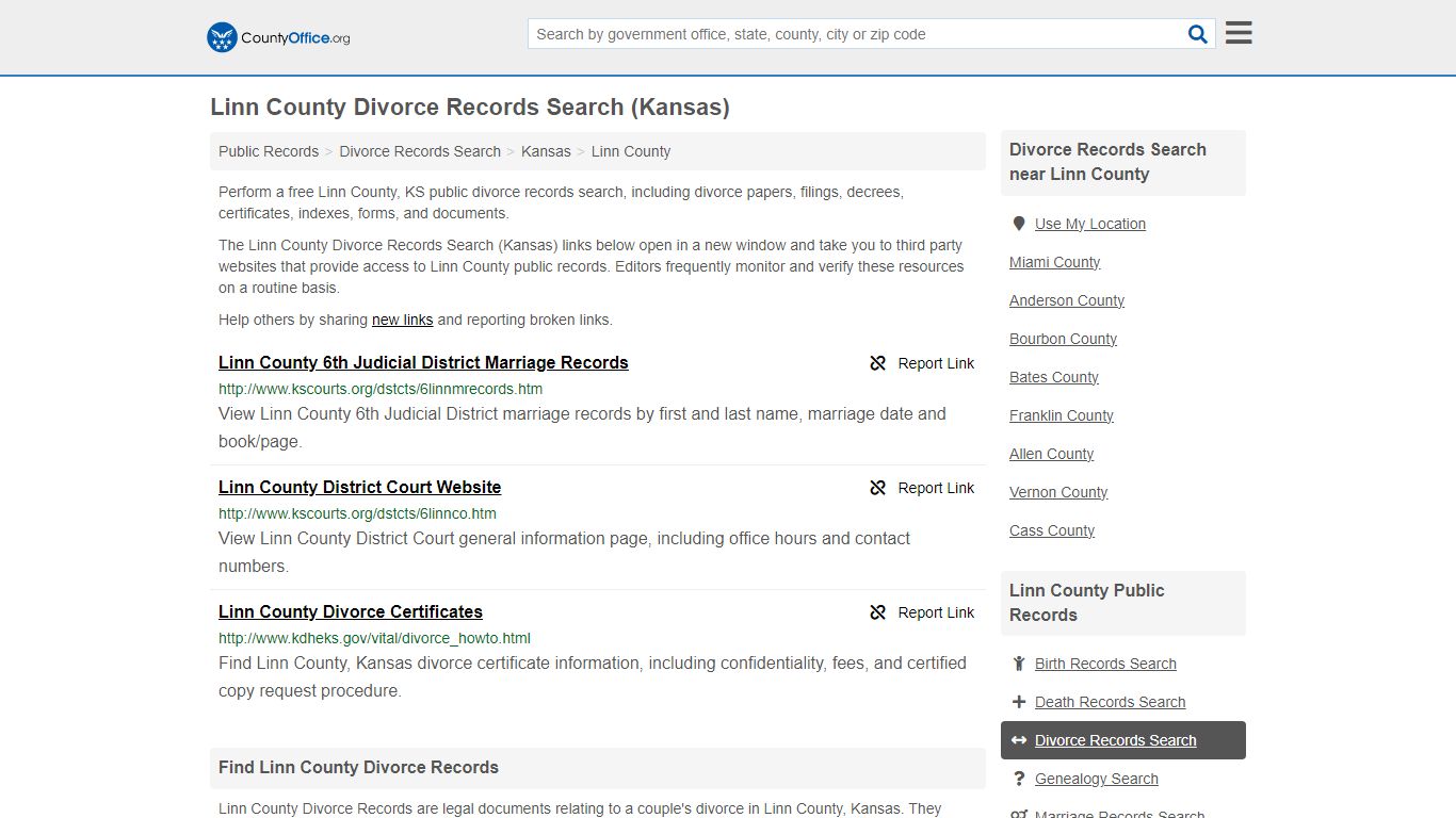 Linn County Divorce Records Search (Kansas) - County Office