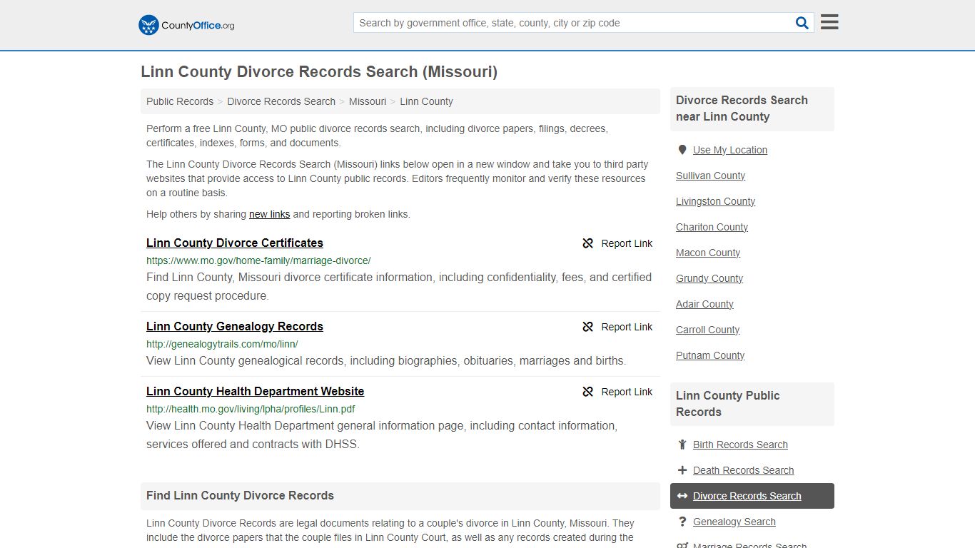 Divorce Records Search - Linn County, MO (Divorce Certificates & Decrees)