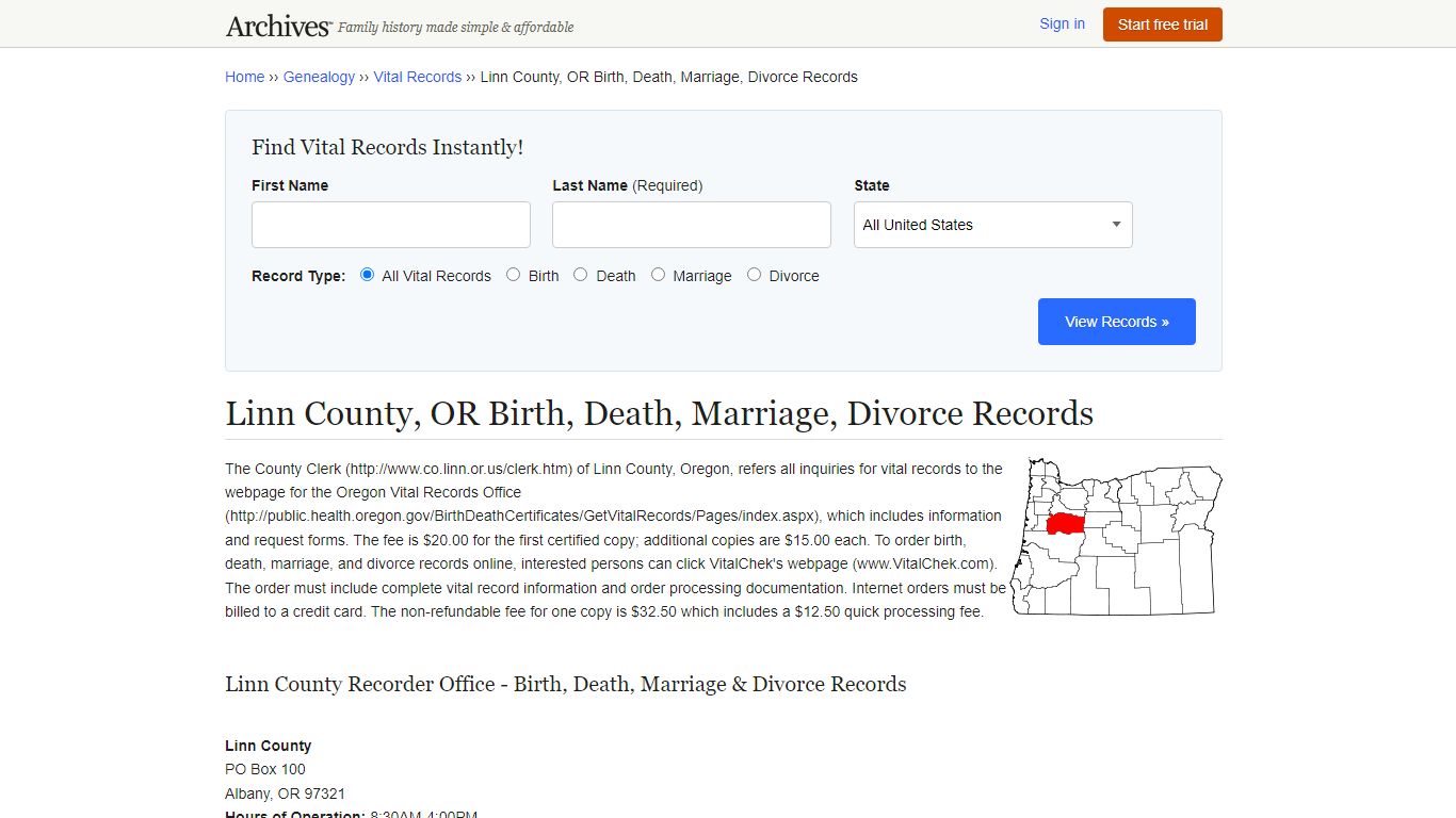 Linn County, OR Birth, Death, Marriage, Divorce Records - Archives.com